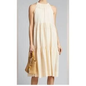 Rosetta Getty Tiered Trapese Dress Shift Midi Cream Sz 6
